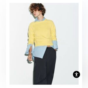 Zara Yellow Cropped Crew Neck Sweater Super Soft Womens Size M